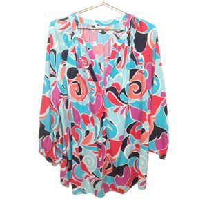 Crown & Ivy Swirl Print Peasant Top Plus Size 1X